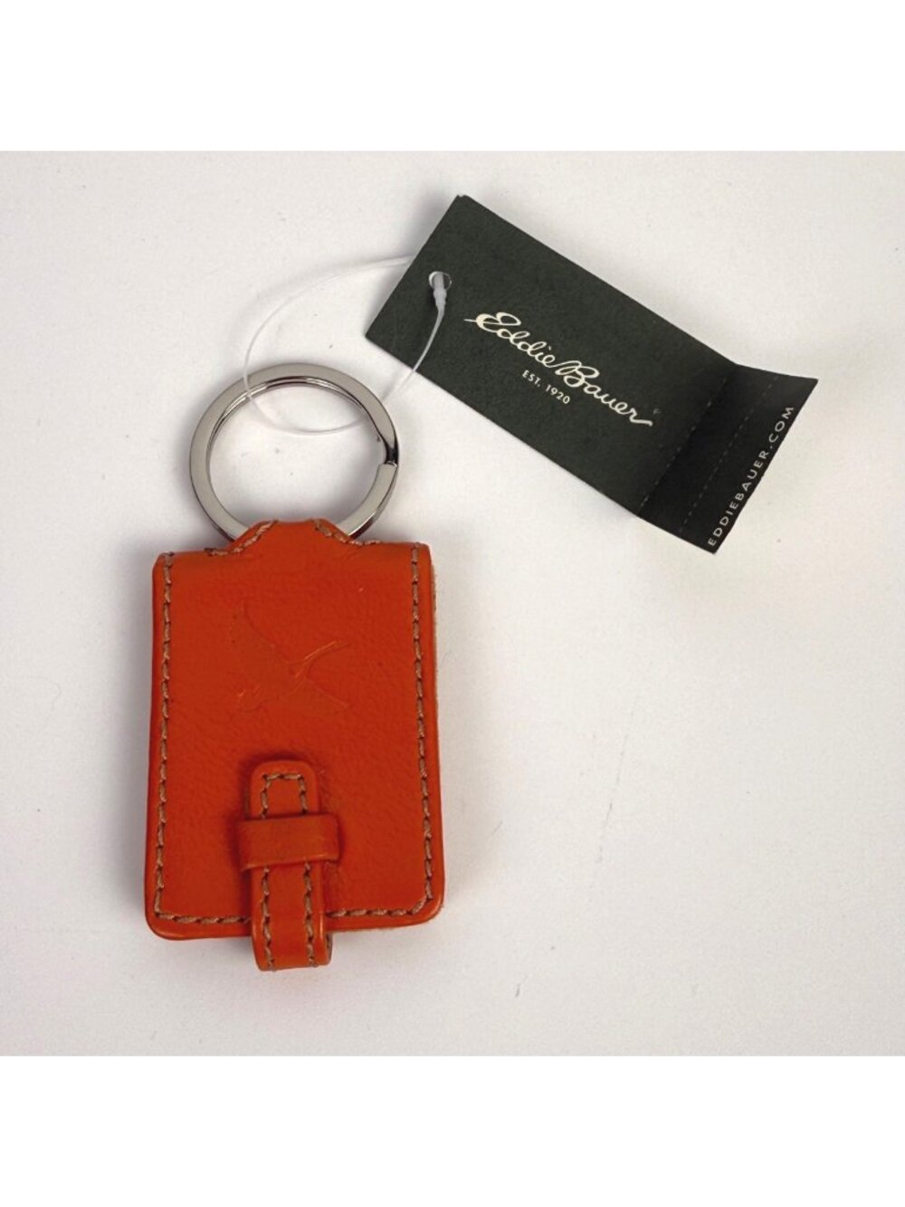 Eddie Bauer Orange Leather Keychain Fob Dual Photo Holder